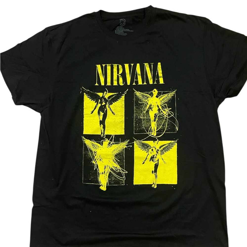 XL - Men’s Nirvana Black T-Shirt with Yellow Graphic - Relaxed Fit